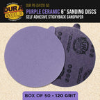 Premium 120 Grit 6" PSA Purple Film Ceramic Sanding Discs, Box of 50 - Self Adhesive Stickyback Sandpaper for DA & Random Orbital Sanders