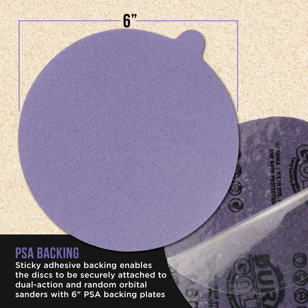 Premium 120 Grit 6" PSA Purple Film Ceramic Sanding Discs, Box of 50 - Self Adhesive Stickyback Sandpaper for DA & Random Orbital Sanders