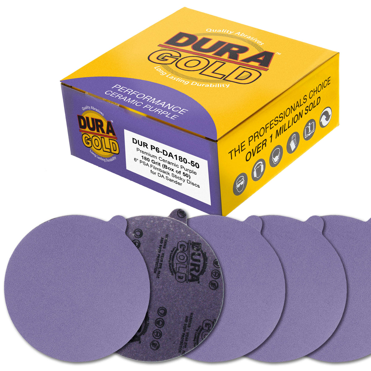 Premium 180 Grit 6" PSA Purple Film Ceramic Sanding Discs, Box of 50 - Self Adhesive Stickyback Sandpaper for DA & Random Orbital Sanders