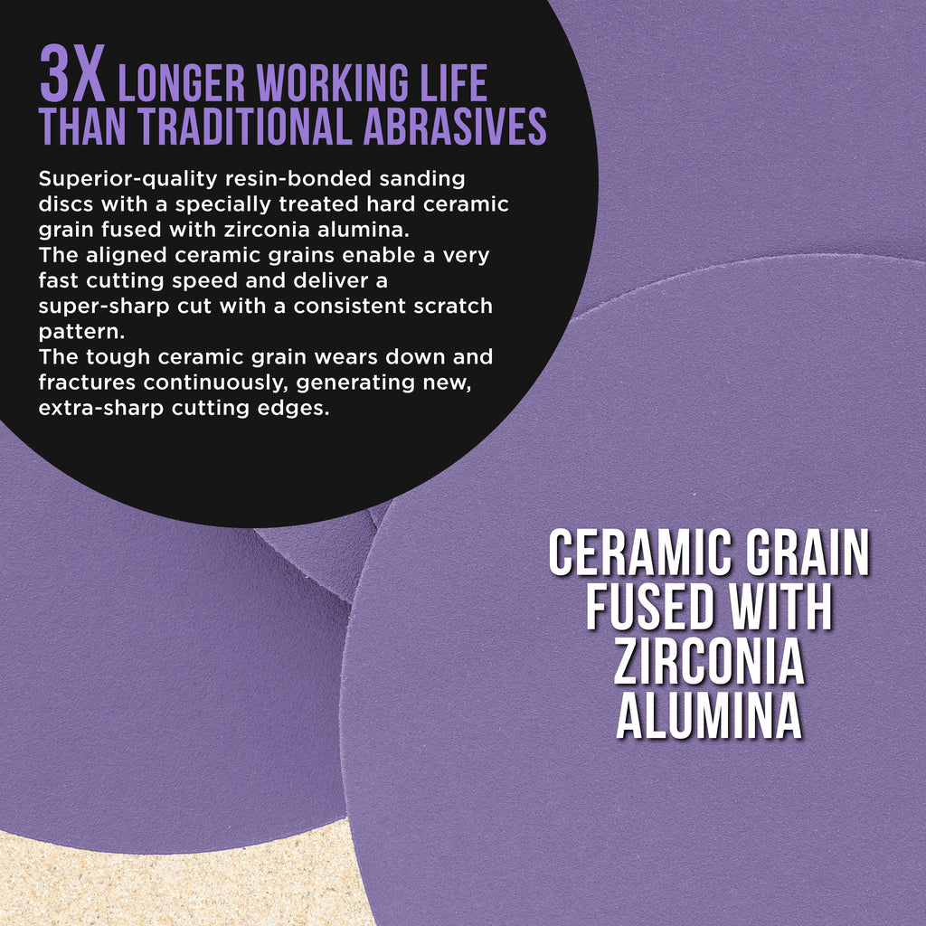 Premium 180 Grit 6" PSA Purple Film Ceramic Sanding Discs, Box of 50 - Self Adhesive Stickyback Sandpaper for DA & Random Orbital Sanders