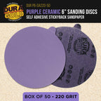 Premium 220 Grit 6" PSA Purple Film Ceramic Sanding Discs, Box of 50 - Self Adhesive Stickyback Sandpaper for DA & Random Orbital Sanders