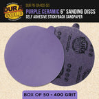 Premium 400 Grit 6" PSA Purple Film Ceramic Sanding Discs, Box of 50 - Self Adhesive Stickyback Sandpaper for DA & Random Orbital Sanders