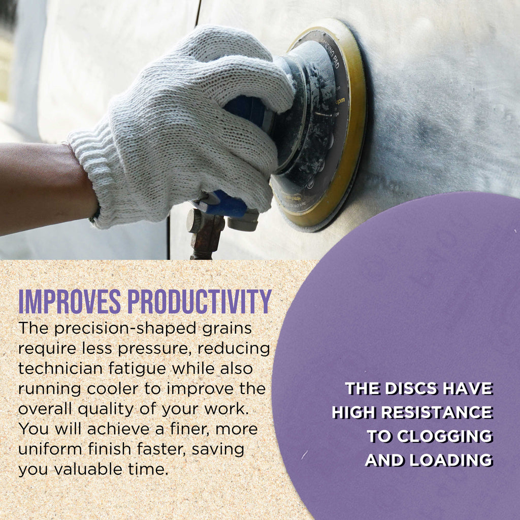 Premium 400 Grit 6" PSA Purple Film Ceramic Sanding Discs, Box of 50 - Self Adhesive Stickyback Sandpaper for DA & Random Orbital Sanders