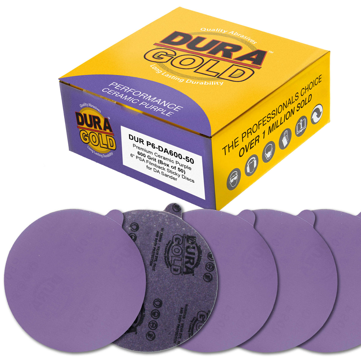 Premium 600 Grit 6" PSA Purple Film Ceramic Sanding Discs, Box of 50 - Self Adhesive Stickyback Sandpaper for DA & Random Orbital Sanders