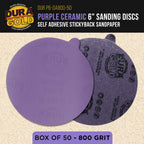 Premium 800 Grit 6" PSA Purple Film Ceramic Sanding Discs, Box of 50 - Self Adhesive Stickyback Sandpaper for DA & Random Orbital Sanders