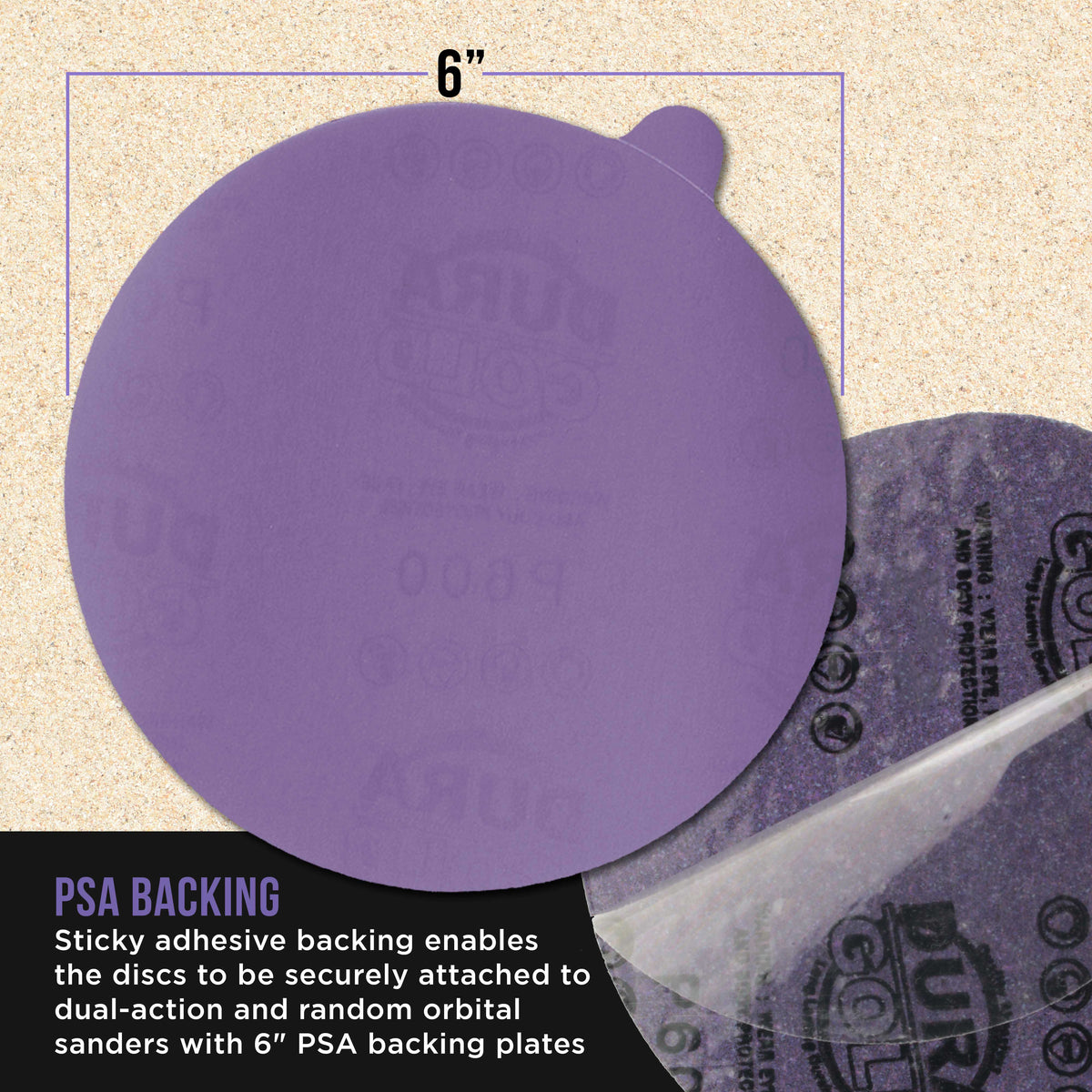 Premium 800 Grit 6" PSA Purple Film Ceramic Sanding Discs, Box of 50 - Self Adhesive Stickyback Sandpaper for DA & Random Orbital Sanders