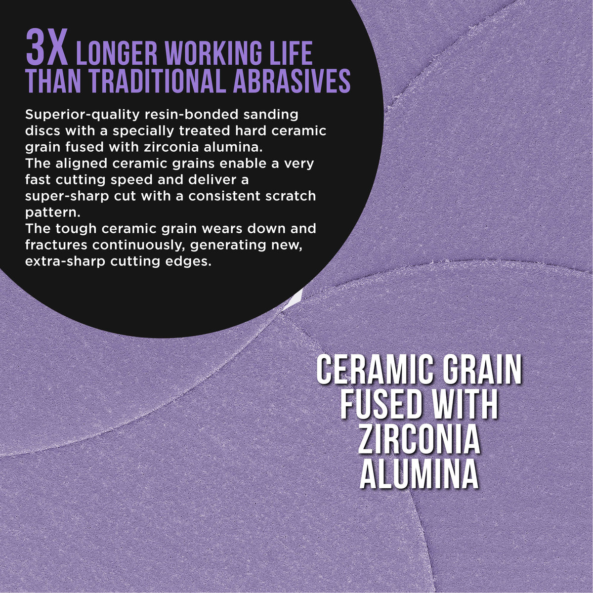Premium 180 Grit 6" Purple Film Ceramic Sanding Discs, Box of 50 - Hook & Loop Backing Sandpaper for DA & Random Orbital Sanders