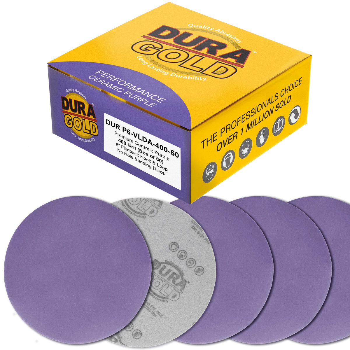 Premium 400 Grit 6" Purple Film Ceramic Sanding Discs, Box of 50 - Hook & Loop Backing Sandpaper for DA & Random Orbital Sanders