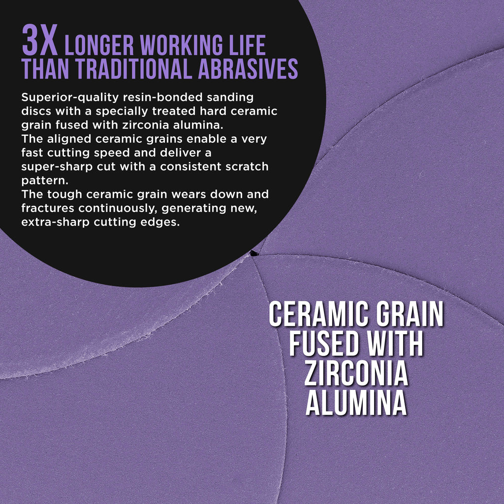 Premium 400 Grit 6" Purple Film Ceramic Sanding Discs, Box of 50 - Hook & Loop Backing Sandpaper for DA & Random Orbital Sanders