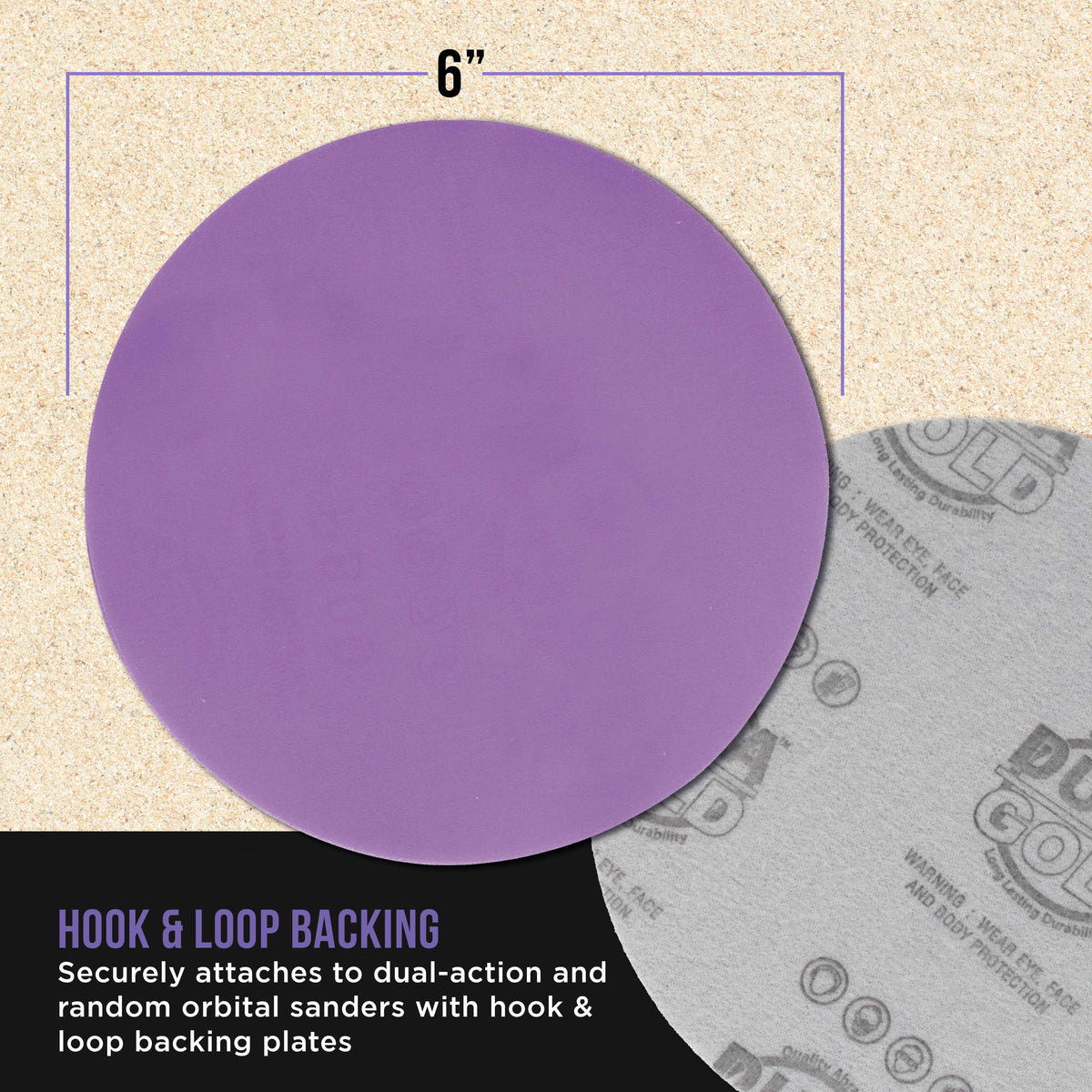 Premium 800 Grit 6" Purple Film Ceramic Sanding Discs, Box of 50 - Hook & Loop Backing Sandpaper for DA & Random Orbital Sanders