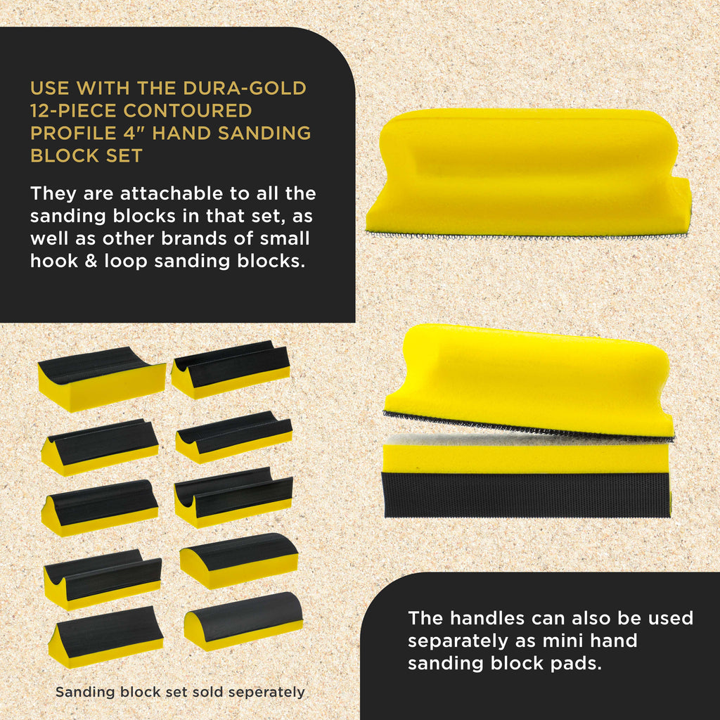 Pro Series Rectangle 4" x 1-3/4" Hand Sanding Block Base Handle with Hook & Loop Backing, 2 Pack - Attach Pad to Contoured 4" Sanding Blocks