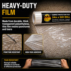 Carpet Protection Film, 24-inch x 50-foot Roll, Clear Plastic Carpet Protector, Self-Adhesive Plastic for Temporary Stair, Rug, and Floor Protection