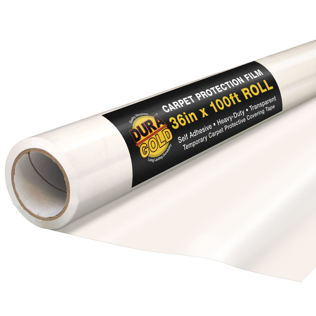 Carpet Protection Film, 36-inch x 100-foot Roll, Clear Plastic Carpet Protector, Self-Adhesive Plastic for Temporary Stair, Rug, and Floor Protection