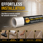 Carpet Protection Film, 36-inch x 200-foot Roll, Clear Plastic Carpet Protector, Self-Adhesive Plastic for Temporary Stair, Rug, and Floor Protection