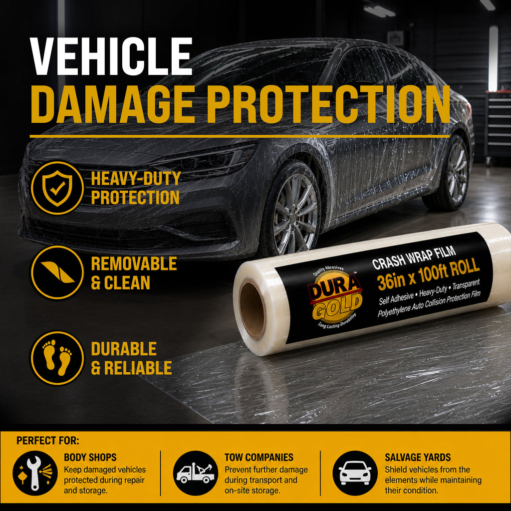 Crash Wrap Film, 36-inch x 100-foot Roll, Clear Plastic Protector, Self-Adhesive Plastic for Auto Collision, Weather, Dust Protection, Broken Windows Windshields