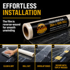 Crash Wrap Film, 36-inch x 100-foot Roll, Clear Plastic Protector, Self-Adhesive Plastic for Auto Collision, Weather, Dust Protection, Broken Windows Windshields