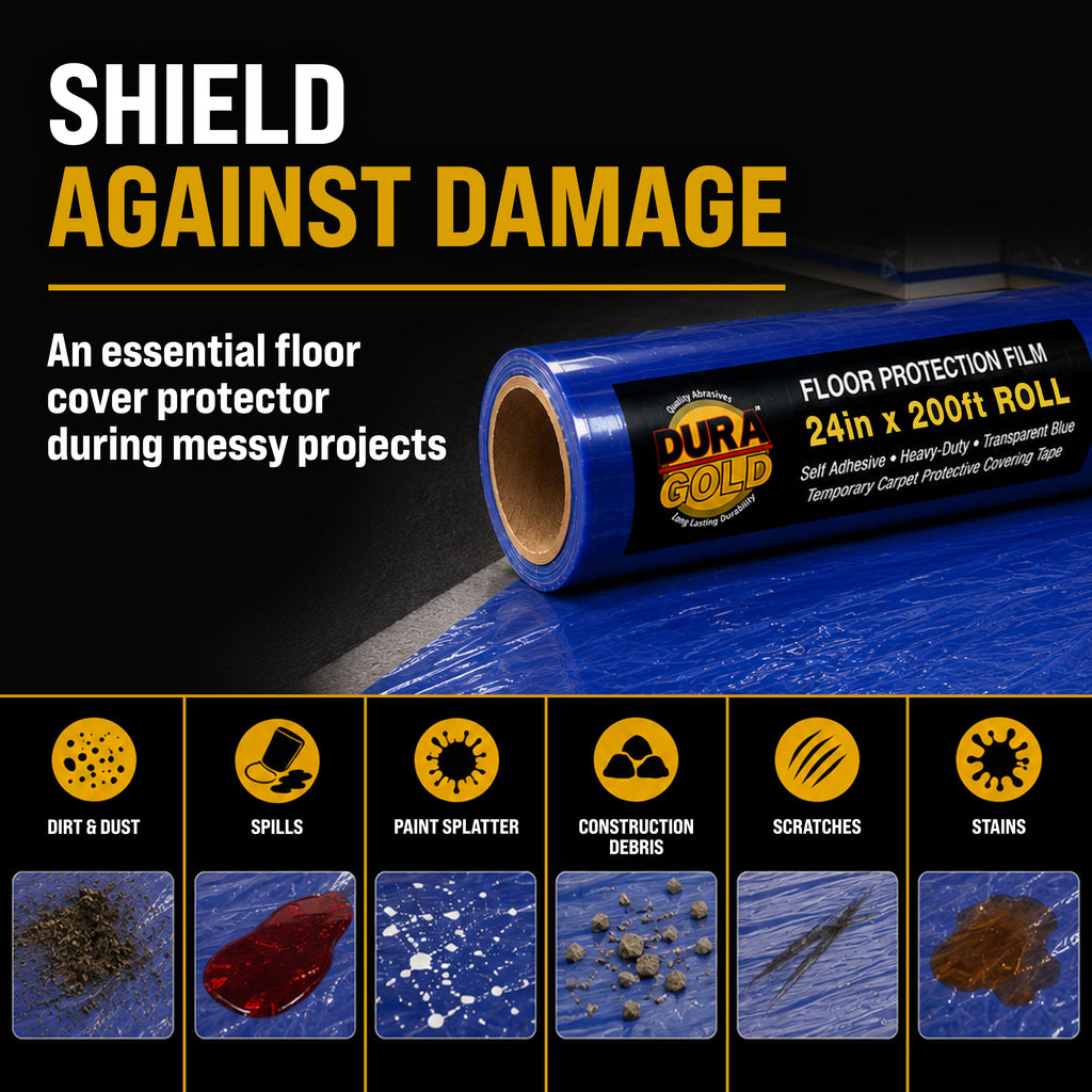 Floor Protection Film, 24-inch x 200-foot Roll, Clear Plastic Floor Protector, Self-Adhesive Plastic Floor Protection from Foot Traffic, Paint Spills, Dust, Construction, Moving