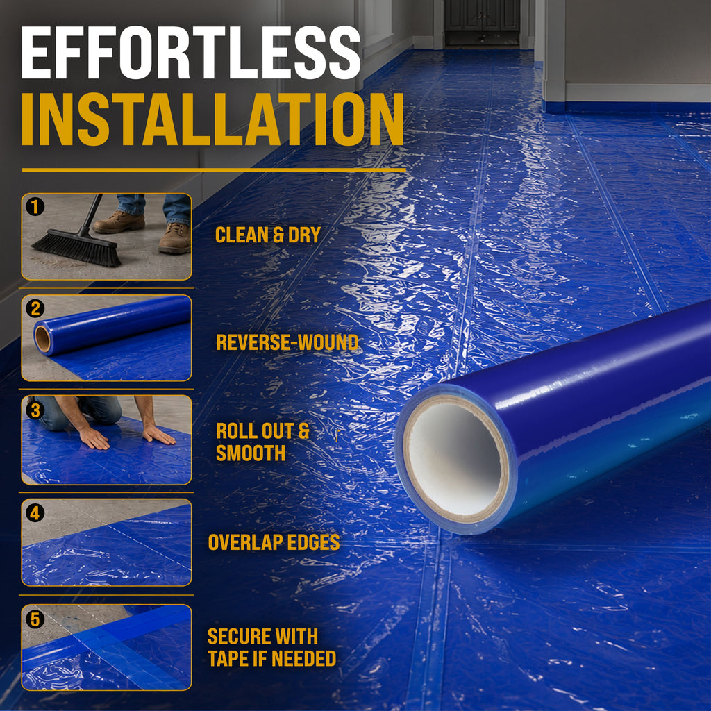 Floor Protection Film, 36-inch x 100-foot Roll, Clear Plastic Floor Protector, Self-Adhesive Plastic Floor Protection from Foot Traffic, Paint Spills, Dust, Construction, Moving