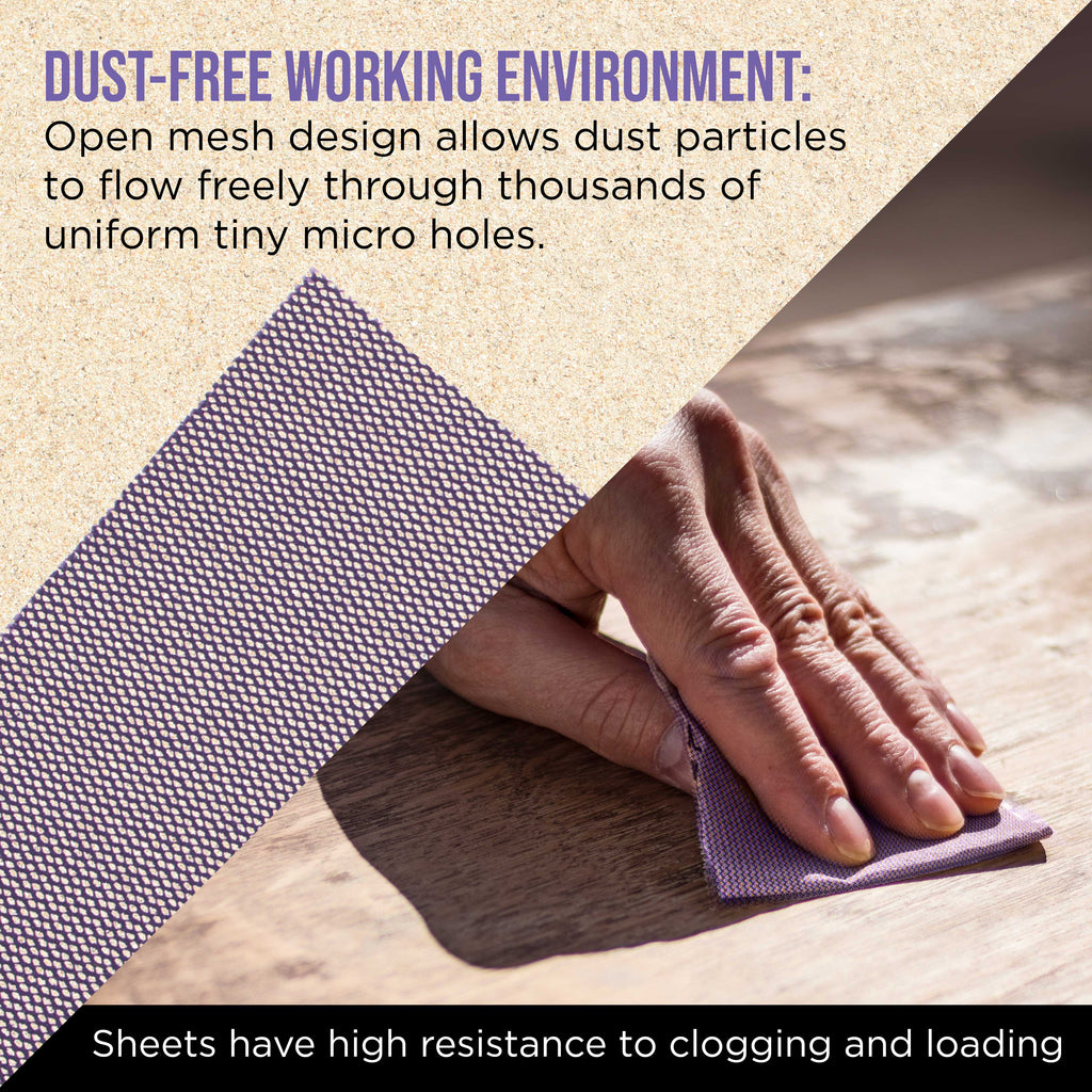 Premium 150 Grit 1/4 Sheet Size Purple Ceramic Mesh Sandpaper, Box of 16 - 4.5" x 5.5" Dustless Hook & Loop Backing, Palm Sanders, Sanding Blocks - Long-Lasting Fast Cut