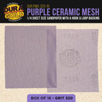 Premium 320 Grit 1/4 Sheet Size Purple Ceramic Mesh Sandpaper, Box of 16 - 4.5" x 5.5" Dustless Hook & Loop Backing, Palm Sanders, Sanding Blocks - Long-Lasting Fast Cut