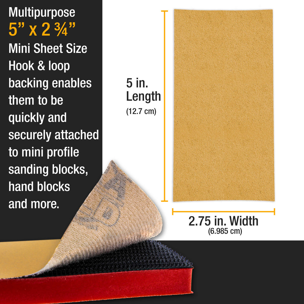 Premium 5" x 2.75" Gold Sandpaper Sheets, 40 Grit (Box of 30) - Hook & Loop Backing, Wood Furniture Woodworking, Auto Paint - For Palm Sanders, Clip-On, Hand Sanding Blocks