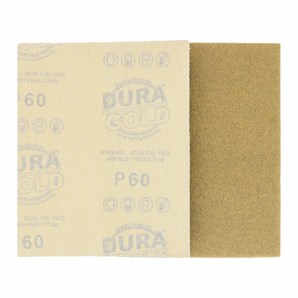 60 Grit - 1/4 Sheet Hook & Loop Sandpaper 5.5" x 4.5" - For Automotive & Wookworking Palm Sanders - Box of 16