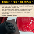 80 Grit 4-Sided Hand Sanding Block Sponges with Angled Edge, Box of 6 - Performance Flex 3.9" x 2.75" x 1" Wet or Dry Flexible Sandpaper Abrasive Pads - Sand Wood, Drywall, Metal Auto Paint