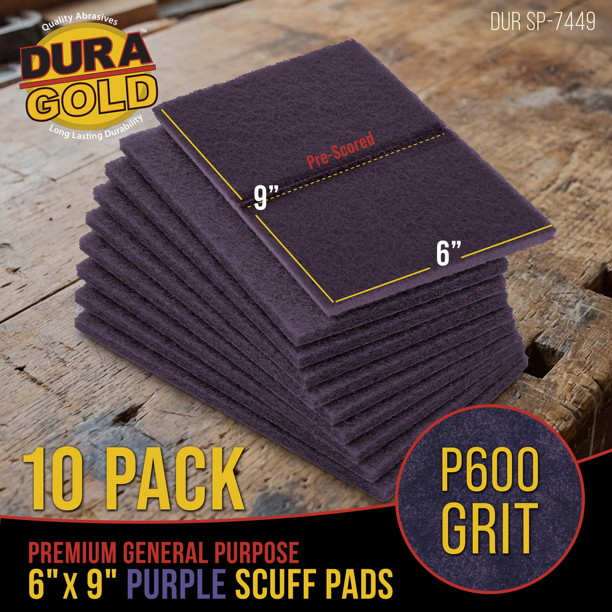 Premium 6" x 9" Purple Medium Fine Scuff Pads, Box of 10 - Scuffing, Sanding, Cleaning, Auto Paint Color Blend Surface Adhesion Preparation