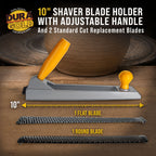 10" Shaver Blade Holder with Adjustable Handle and 2 Standard Cut Replacement Blades, 1/2 Round and Flat - Cheesegrater Hand Planer Tool
