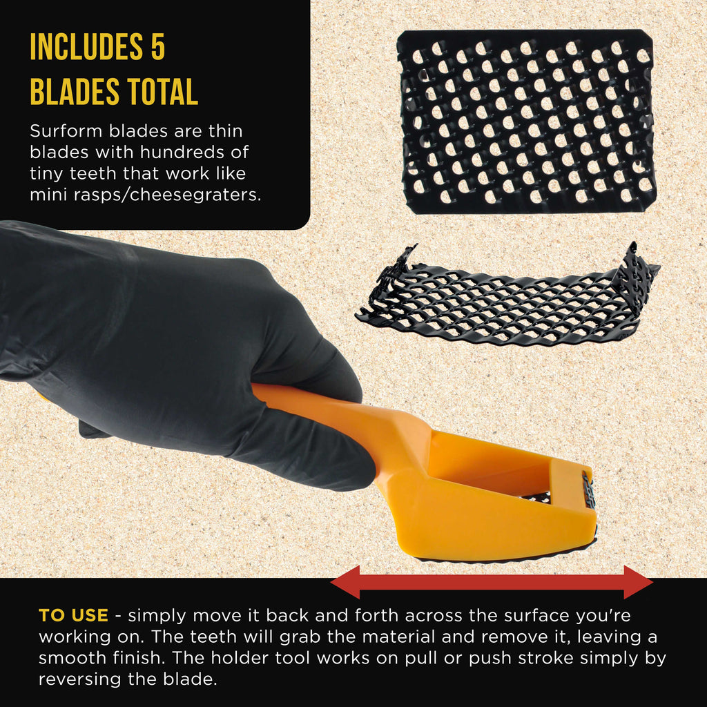 2-1/2" Shaver Blade Holder with Handles, Includes 5 Total Standard Cut Replacement Blades - Steel Rasp, Cheesegrater, Auto Body Filler
