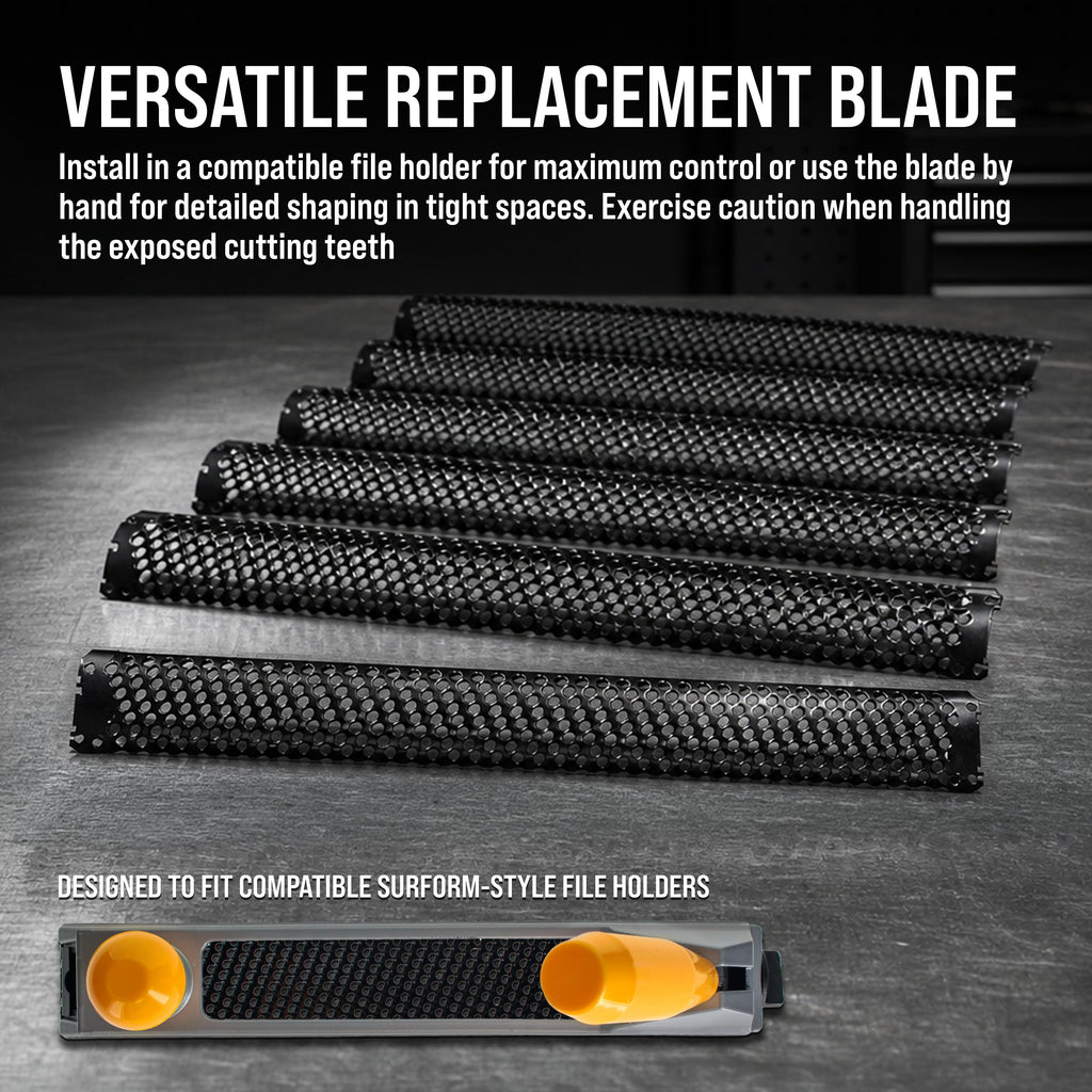 10-Inch Half Round Standard Cut Replacement Blade, Pack of 6 - Steel Shaver Cheesegrater Rasp for Auto Body Filler, Dent Repairs