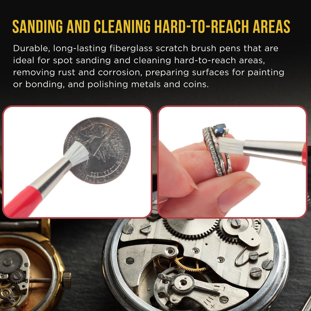 Fiberglass Spot Scratch Brush Pen Tool, Pack of 3 - Clean, Sand, Scuff Surfaces, Remove Rust & Corrosion, Prep Sanding Auto Paint Scratches