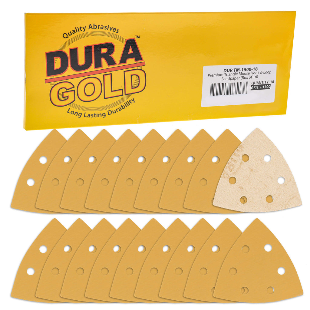 Triangle Mouse Sanding Sheets - 1500 Grit (Box of 18) - 6 Hole Pattern Hook & Loop Triangular Shaped Discs - Aluminum Oxide Sandpaper