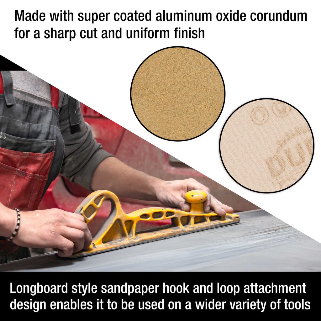 Premium 80 Grit Gold Longboard Continuous Sandpaper Roll, 2-3/4" Wide, 12 Yards Long, Hook & Loop Backing - Automotive, Woodworking Sanding