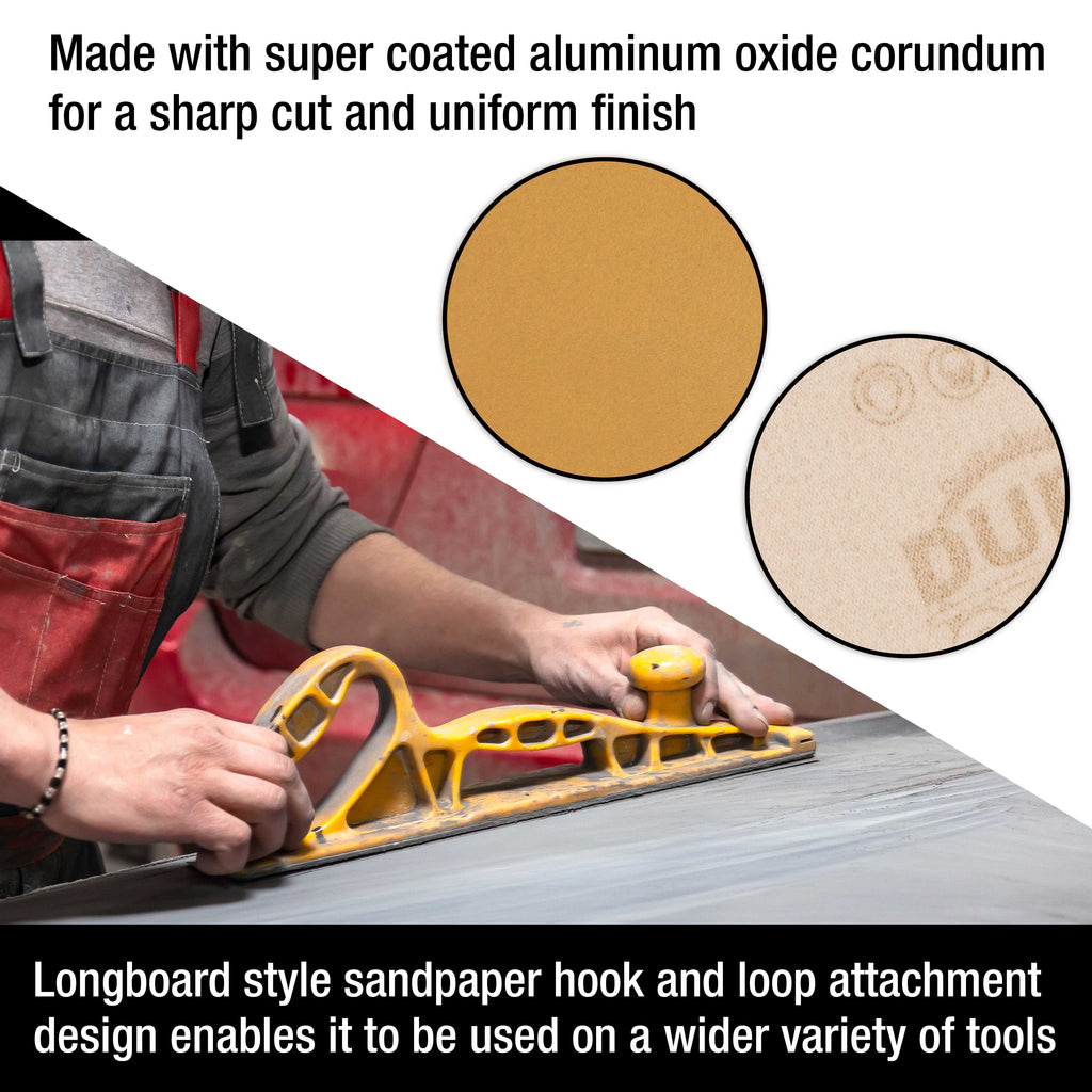 Premium 800 Grit Gold Longboard Continuous Sandpaper Roll, 2-3/4" Wide, 12 Yards Long, Hook & Loop Backing - Auto Detailing, Color Sanding