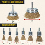 12-Piece Abrasive Brass-Coated Wire Wheel, Cup Brush, and End Brush Set, 1/4" Drill Shank - Clean Remove Grind, Strip Rust, Corrosion, Paint