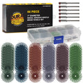 66-Piece 1" Diameter Radial Abrasive Bristle Brush Wheels Set - 10 Each Grits 80, 120, 220, 400, 600, 1000, 6 Rotary Tool 1/8" Steel Shanks