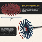 66-Piece 1" Diameter Radial Abrasive Bristle Brush Wheels Set - 10 Each Grits 80, 120, 220, 400, 600, 1000, 6 Rotary Tool 1/8" Steel Shanks