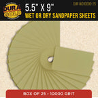 Premium 10000 Grit Wet or Dry Sandpaper Sheets, 5-1/2" x 9", Box of 25 - Auto Car Color Sanding Detailing, Polishing Wood, Plastic Glass, Epoxy, Stone, Metal Finishing Hand Sand Block Sander