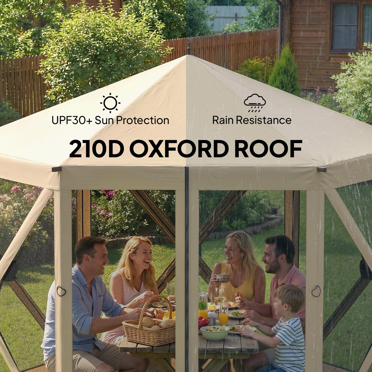 10' x 11' Pop Up Gazebo Screen Tent with Mesh Netting, Beige