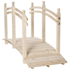7.5' Wooden Arch Garden Bridge with Safety Rails, Natural Wood Tone