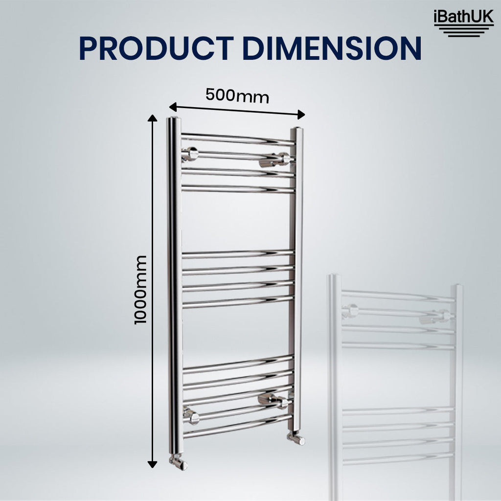 iBathUK Zypher Curved Heated Towel Rail Bathroom Radiator - Chrome