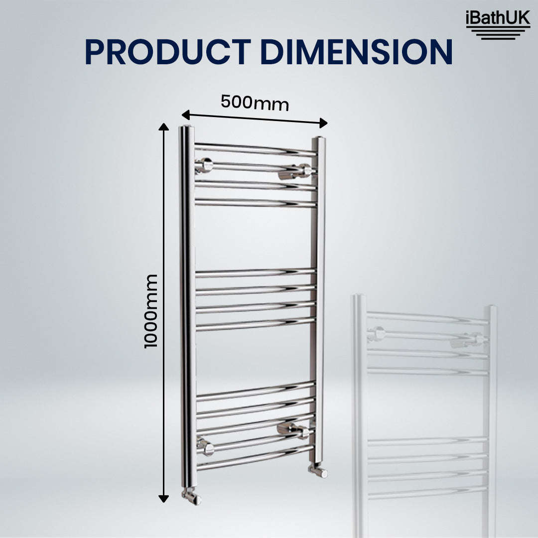 iBathUK Zypher Curved Heated Towel Rail Bathroom Radiator - Chrome