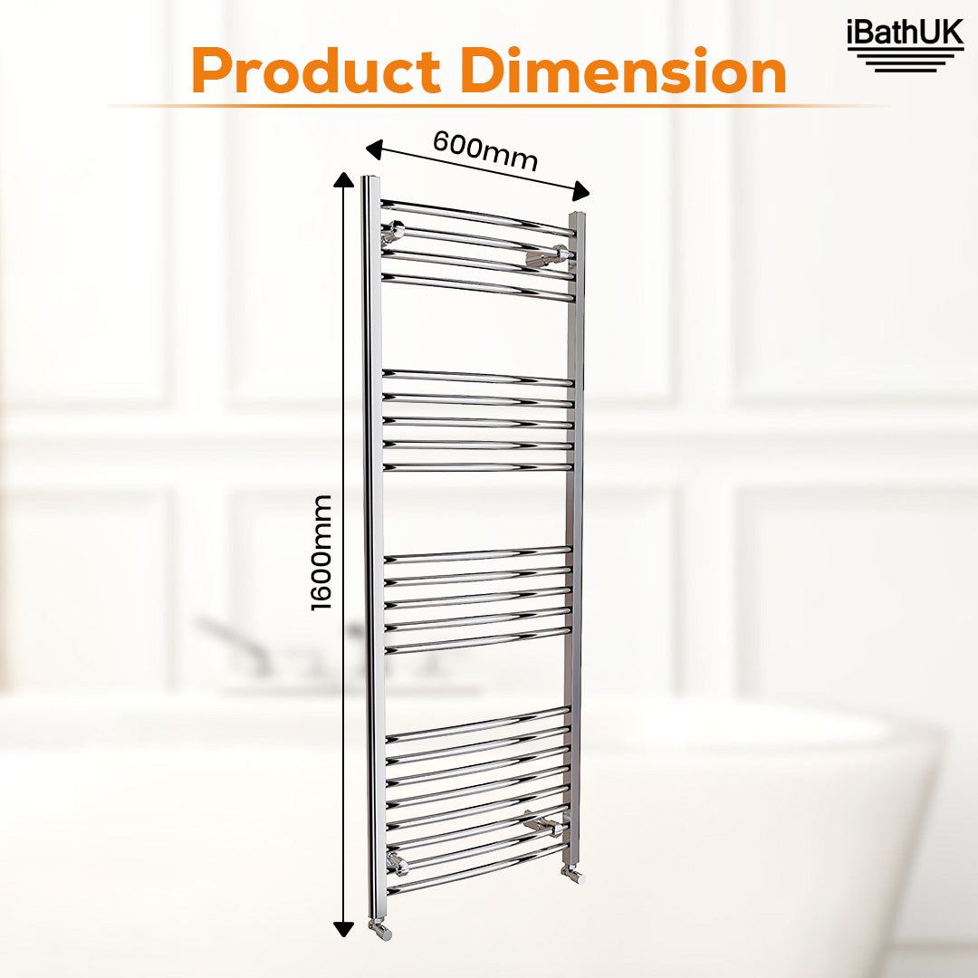 iBathUK Zypher Curved Heated Towel Rail Bathroom Radiator - Chrome
