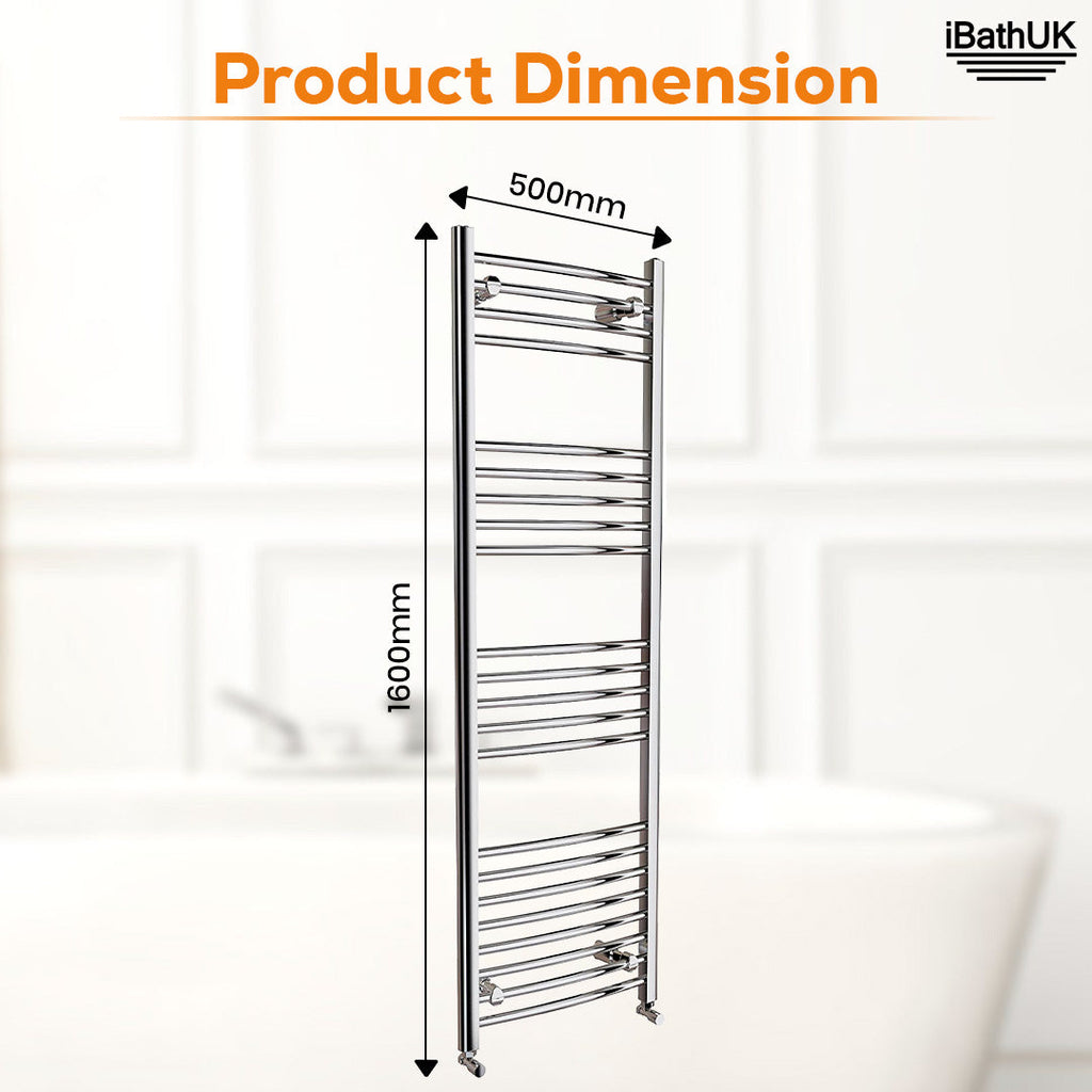 iBathUK Zypher Curved Heated Towel Rail Bathroom Radiator - Chrome
