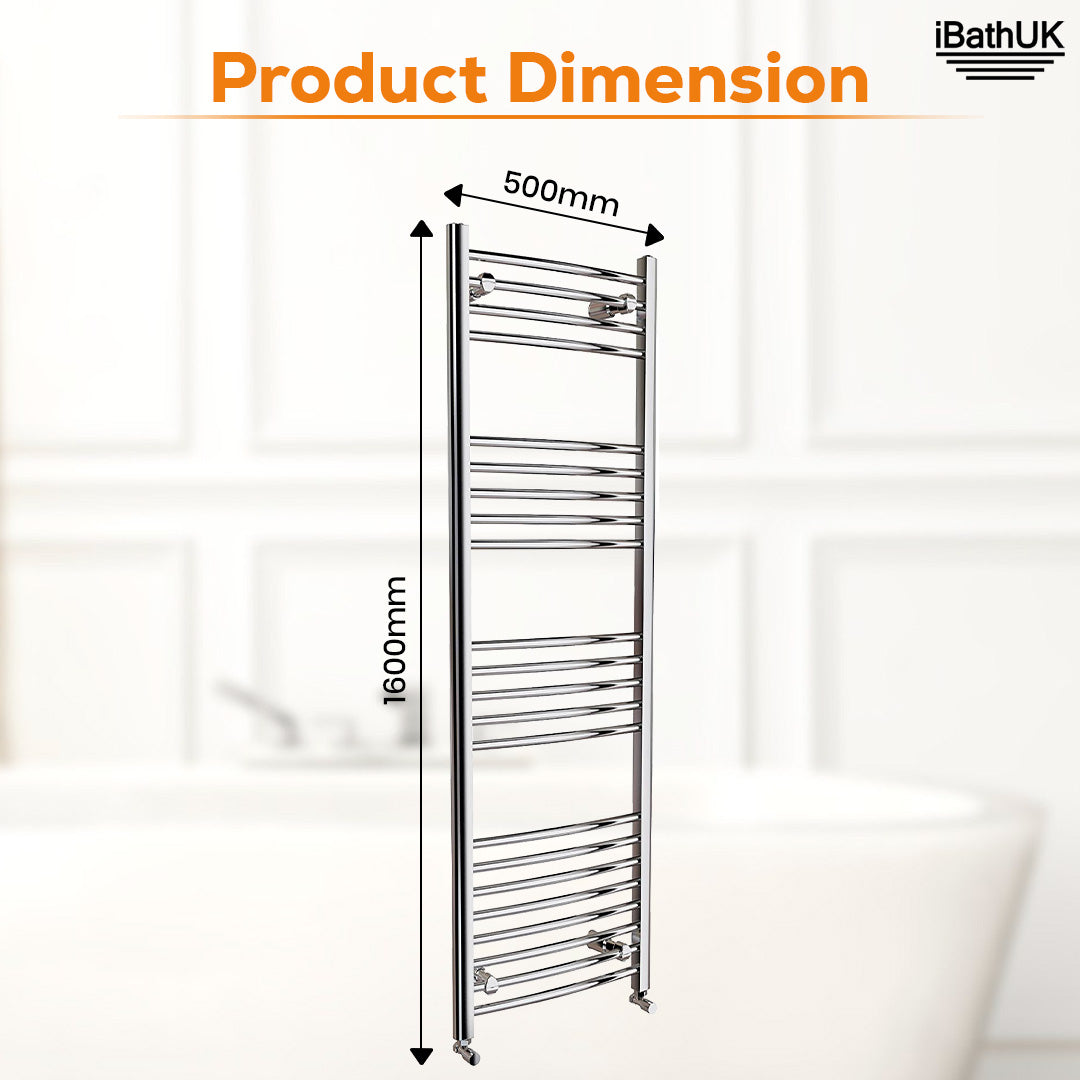 iBathUK Zypher Curved Heated Towel Rail Bathroom Radiator - Chrome