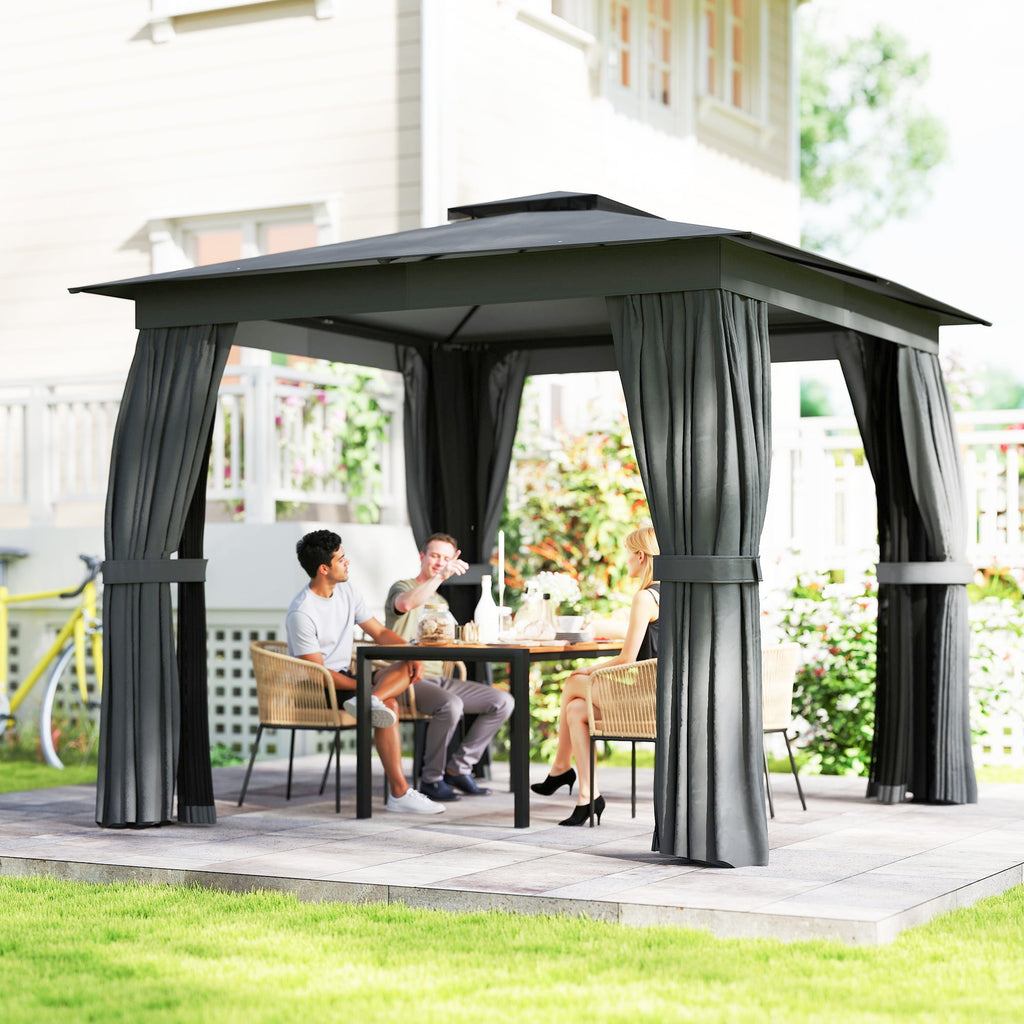10' x 10' Soft Top Gazebo Canopy Shelter with Double Roof, UPF30+ Protection for Lawn, Backyard, Deck, Dark Gray