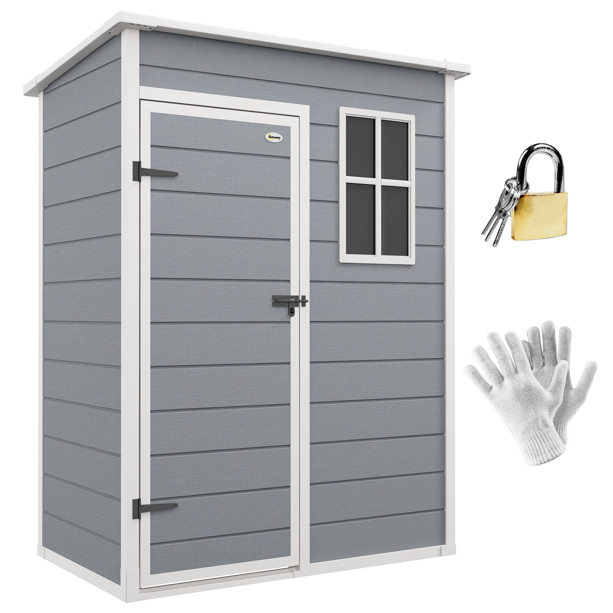 5' x 3' Outdoor Storage Shed with Lockable Door & Window, Waterproof, Grey