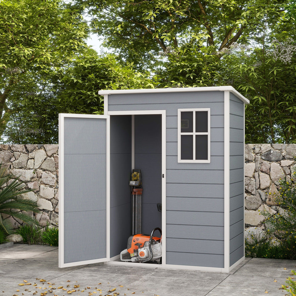 5' x 3' Outdoor Storage Shed with Lockable Door & Window, Waterproof, Grey