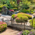 6' Metal Arch Garden Bridge with Safety Siderails, Bronze Footbridge